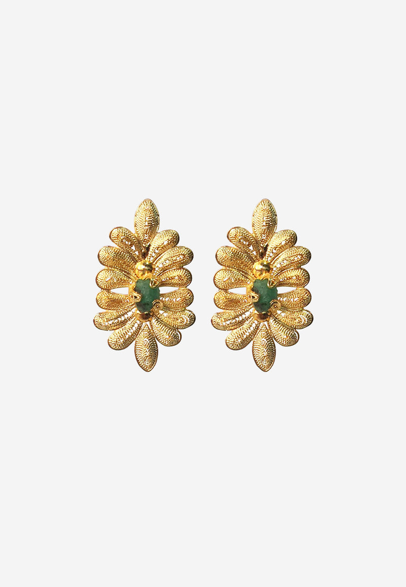 Mini double crown emerald earrings