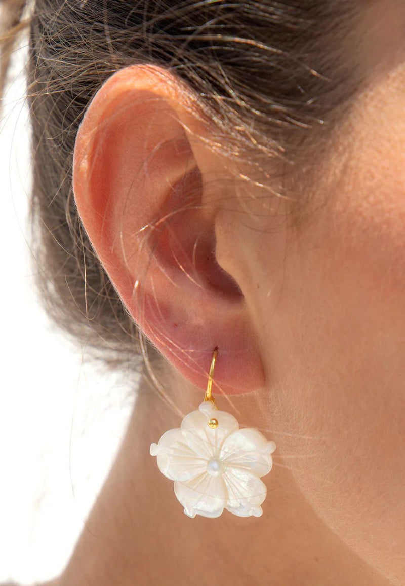 Antheia Mini White Flower Earrings