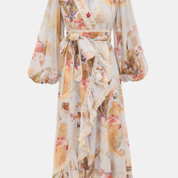 Zimmermann Ascension Frill Midi Dress, Light Blue Palm Floral