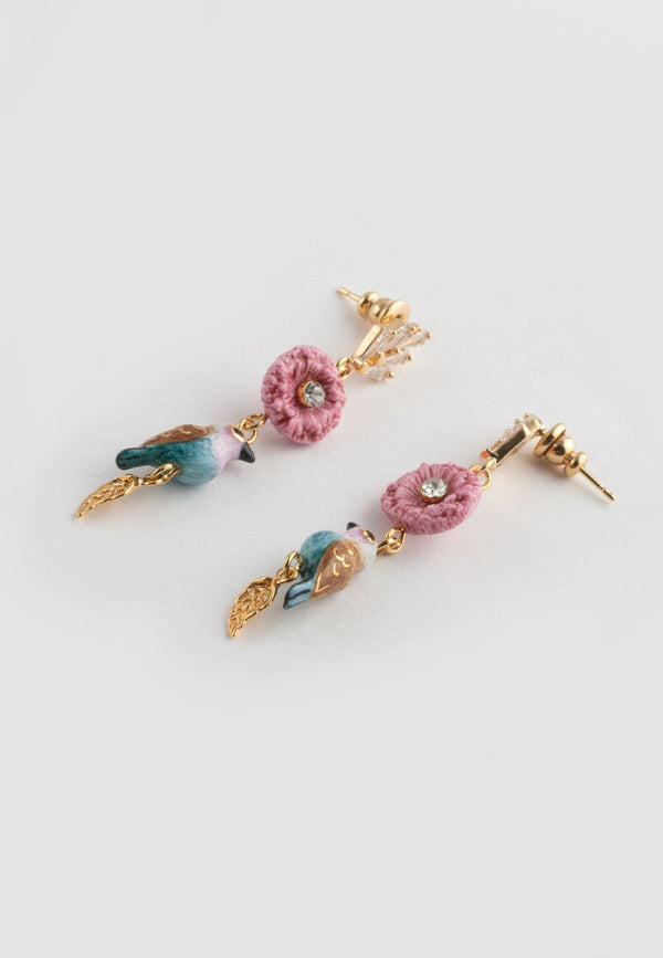 Bird on Thistle Flower earrings