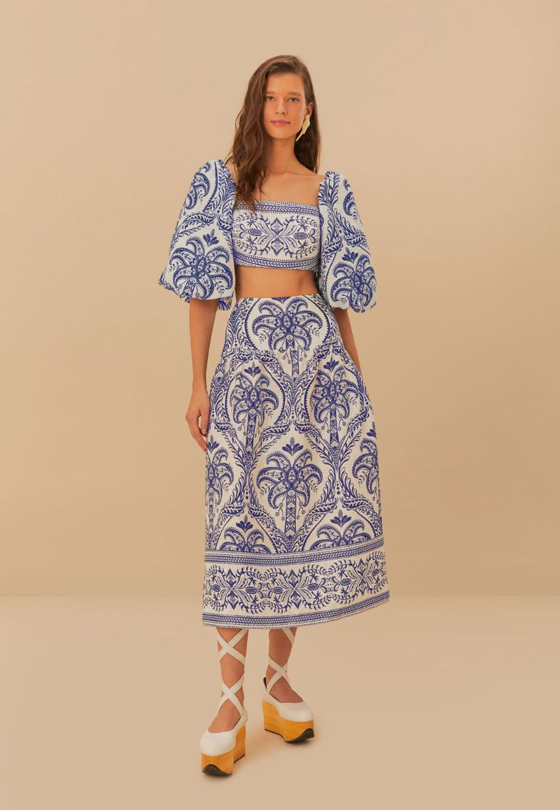 Blue Tropical Midi Skirt