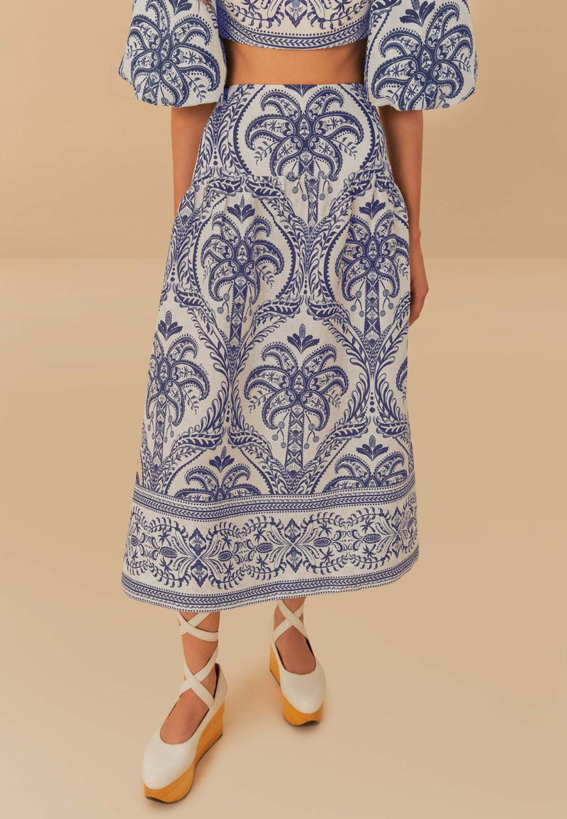 Blue Tropical Midi Skirt