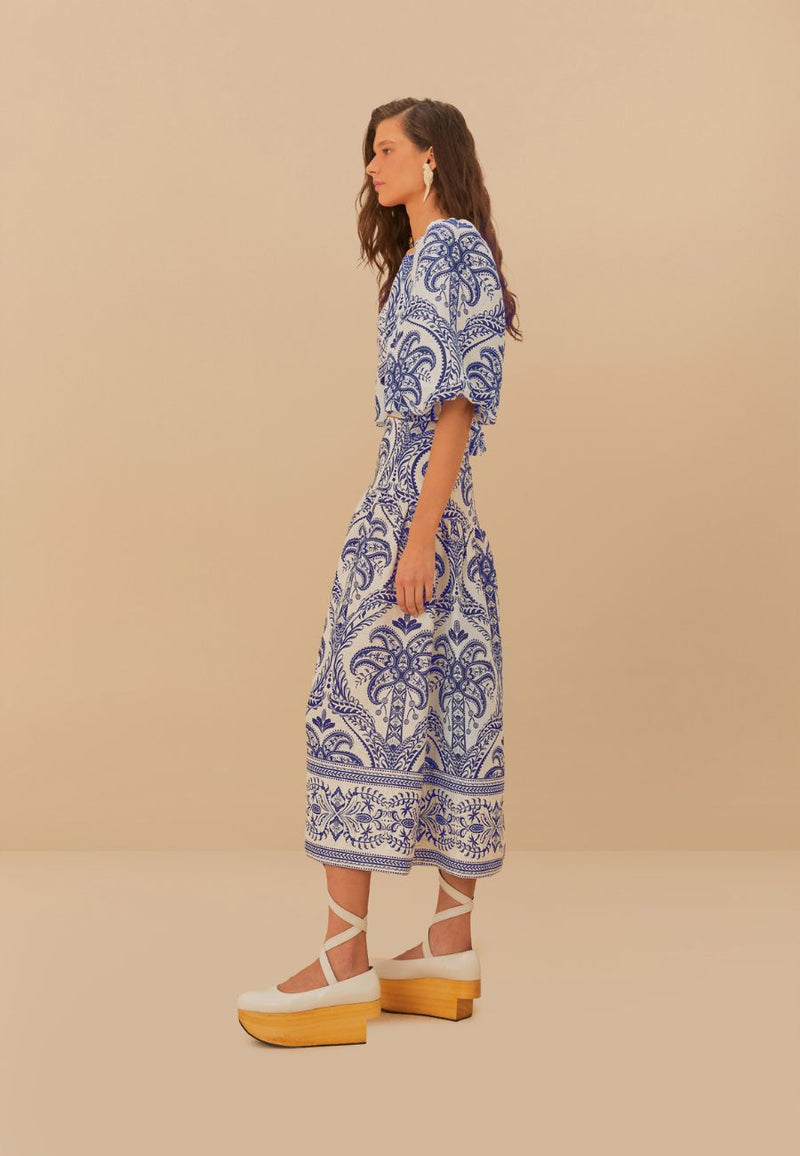Blue Tropical Midi Skirt