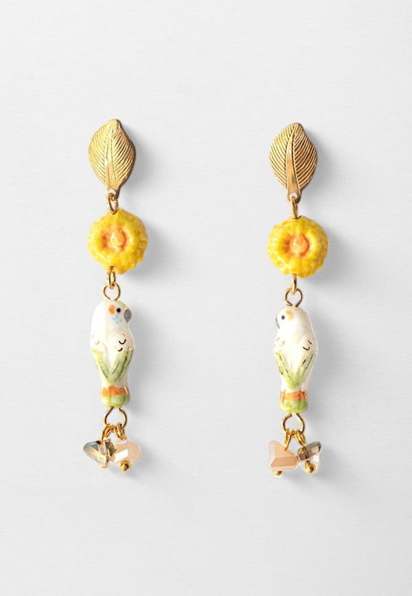 Dandelion & Budgerigar earrings