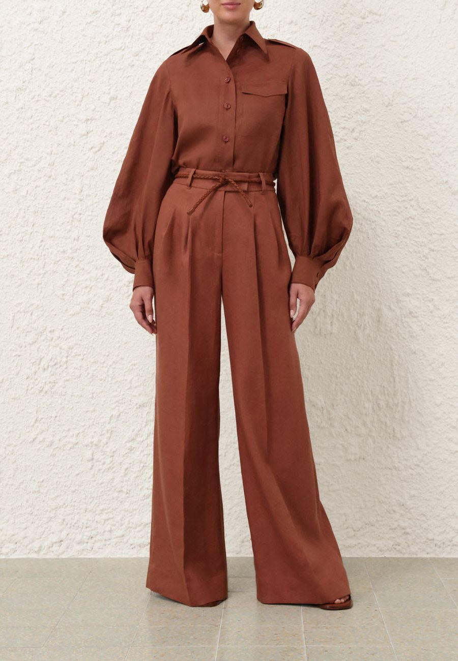 【Zimmermann】ILLUMINATE LINEN WIDE LEG PANT ワイドレッグ Zimmermann Illuminate Linen Wide Leg Pant, Rust | Salt