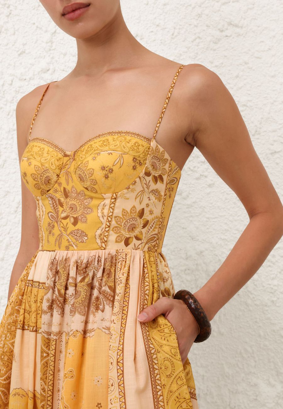 ワンピース Zimmermann LUCKY CORSET MIDI DRESS Mustard Bandana Lucky Corset Midi Dress | Zimmermann