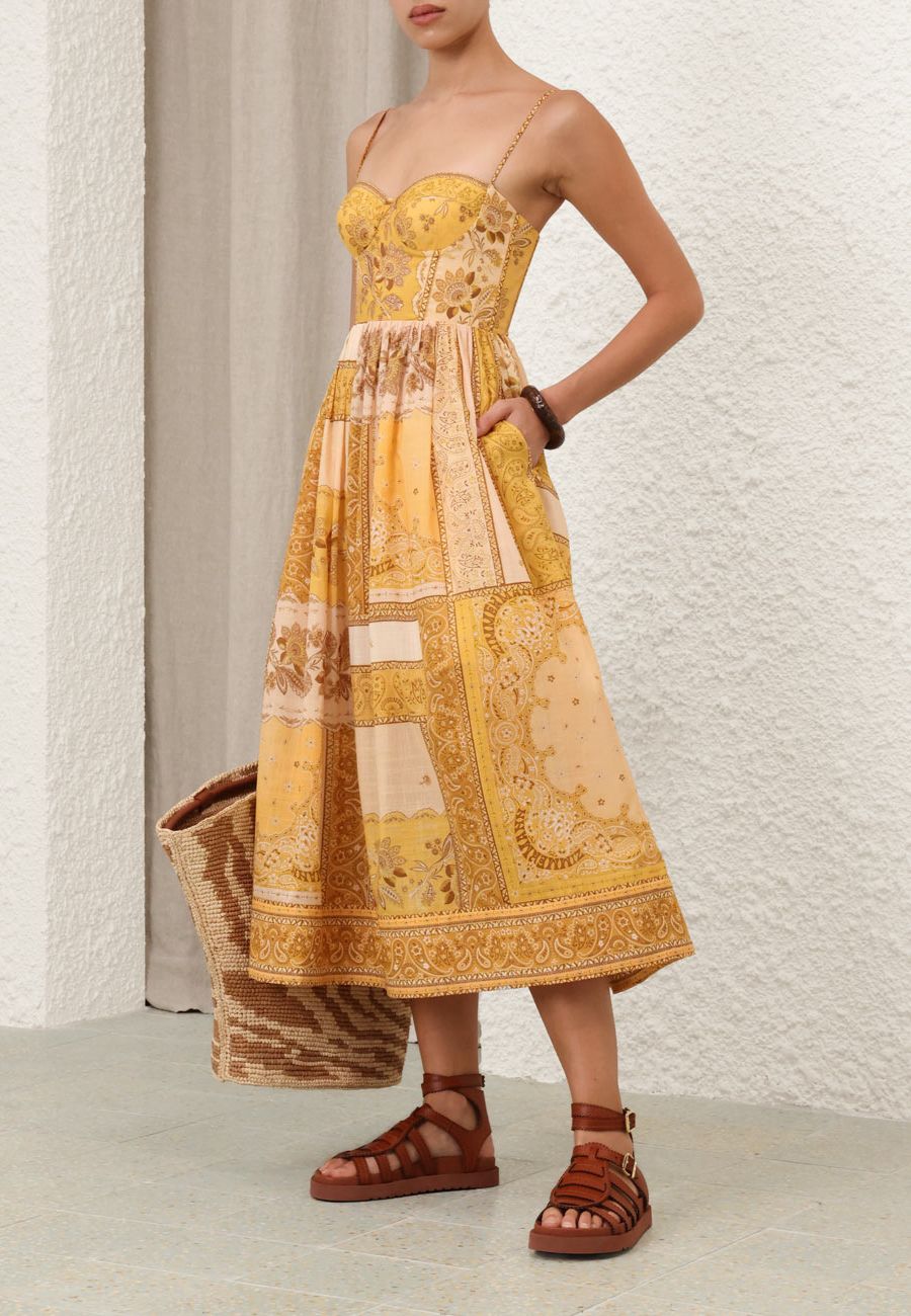 【Zimmermann】LUCKY CORSET MIDI DRESS コルセット ミディ Zimmermann Lucky Corset Midi Dress, Mustard Bandana | Salt
