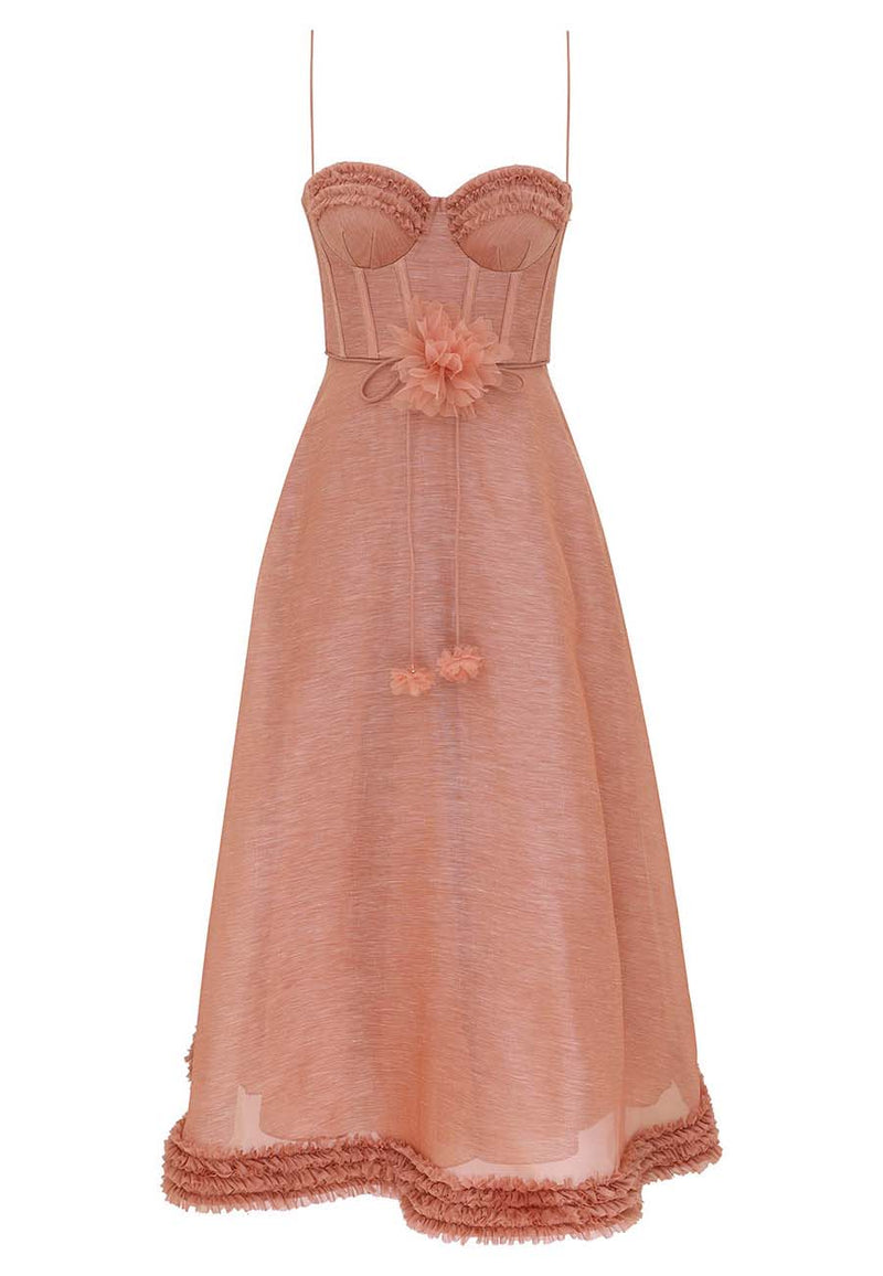 Zimmermann Luna Ruffle Midi Dress, Peony