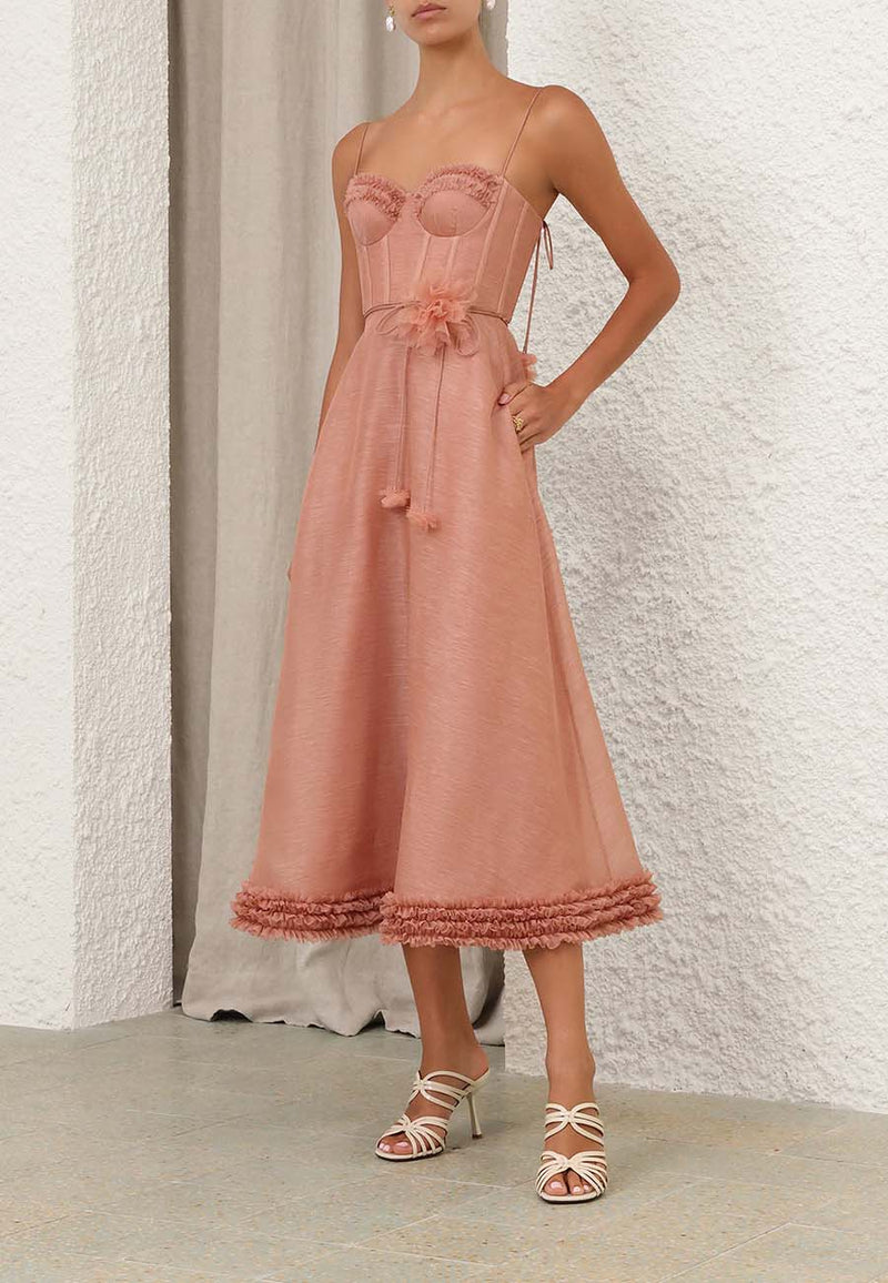 Zimmermann Luna Ruffle Midi Dress, Peony | Salt Boutique London Zimmermann Luna Ruffle Midi Dress, Peony | Salt Boutique London