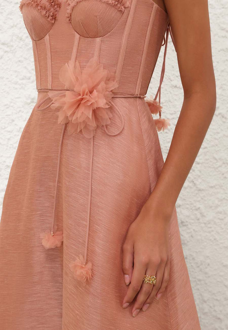 Zimmermann Luna Ruffle Midi Dress, Peony