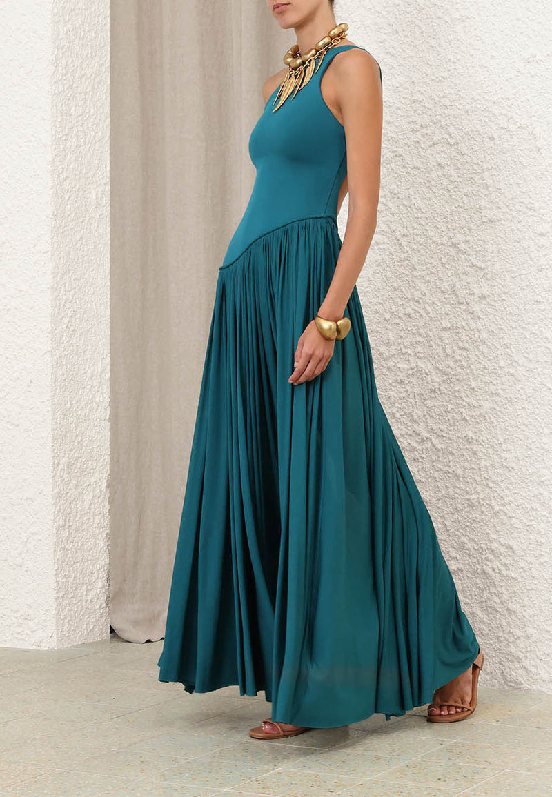 Zimmermann Luna Asymmetric Jersey Dress, Teal