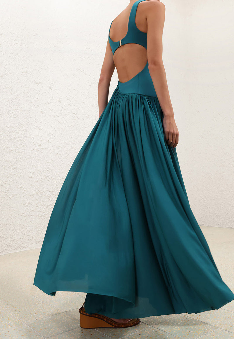 Zimmermann Luna Asymmetric Jersey Dress, Teal | Salt Boutique London