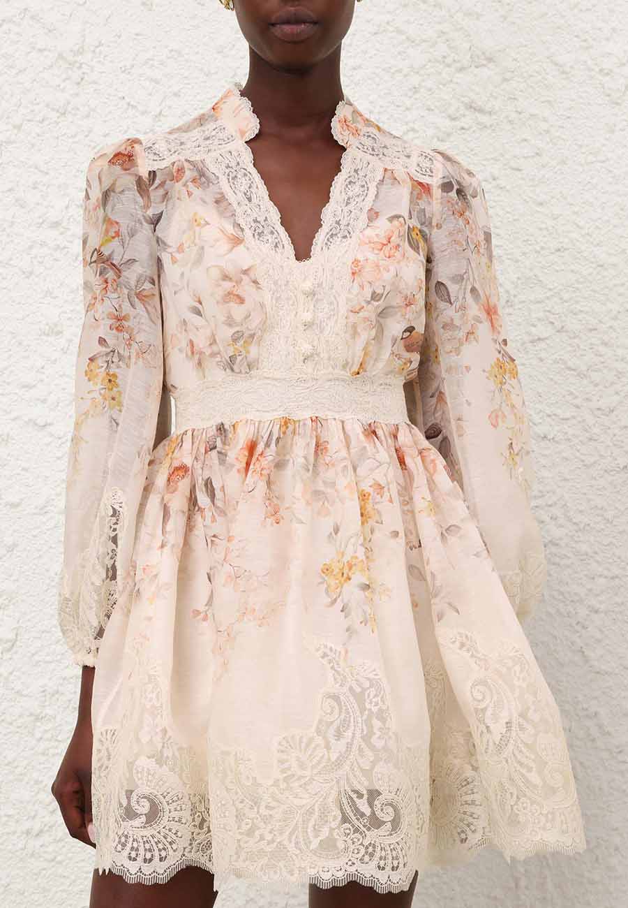 Zimmermann Luna Lace Lantern Dress, Cream Songbird