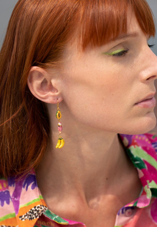 Papaya cockatoo and bananas earrings