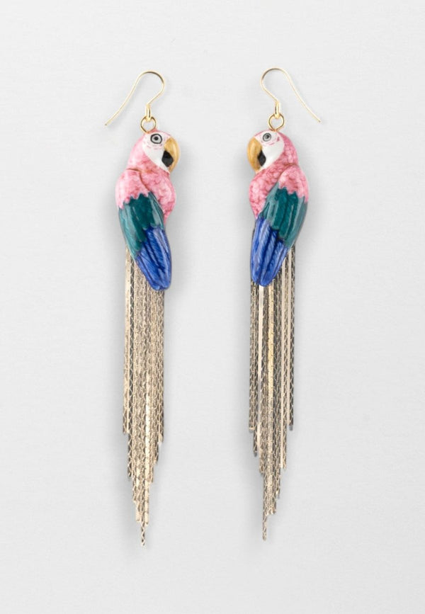 Pink Parrot with Fringes earrings