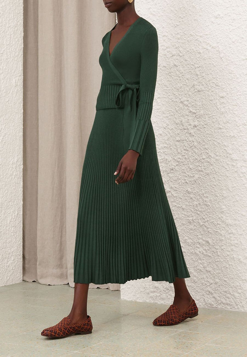 Pleated Rib Midi Skirt
