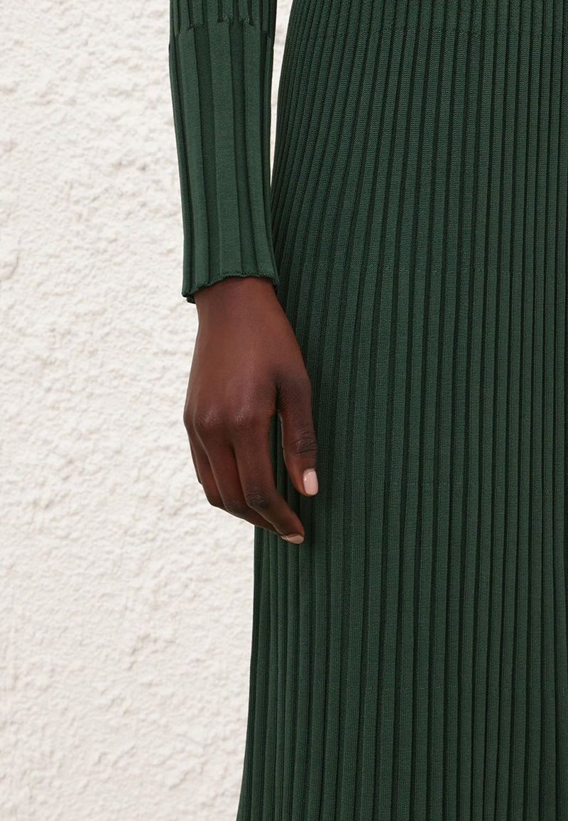 Pleated Rib Midi Skirt