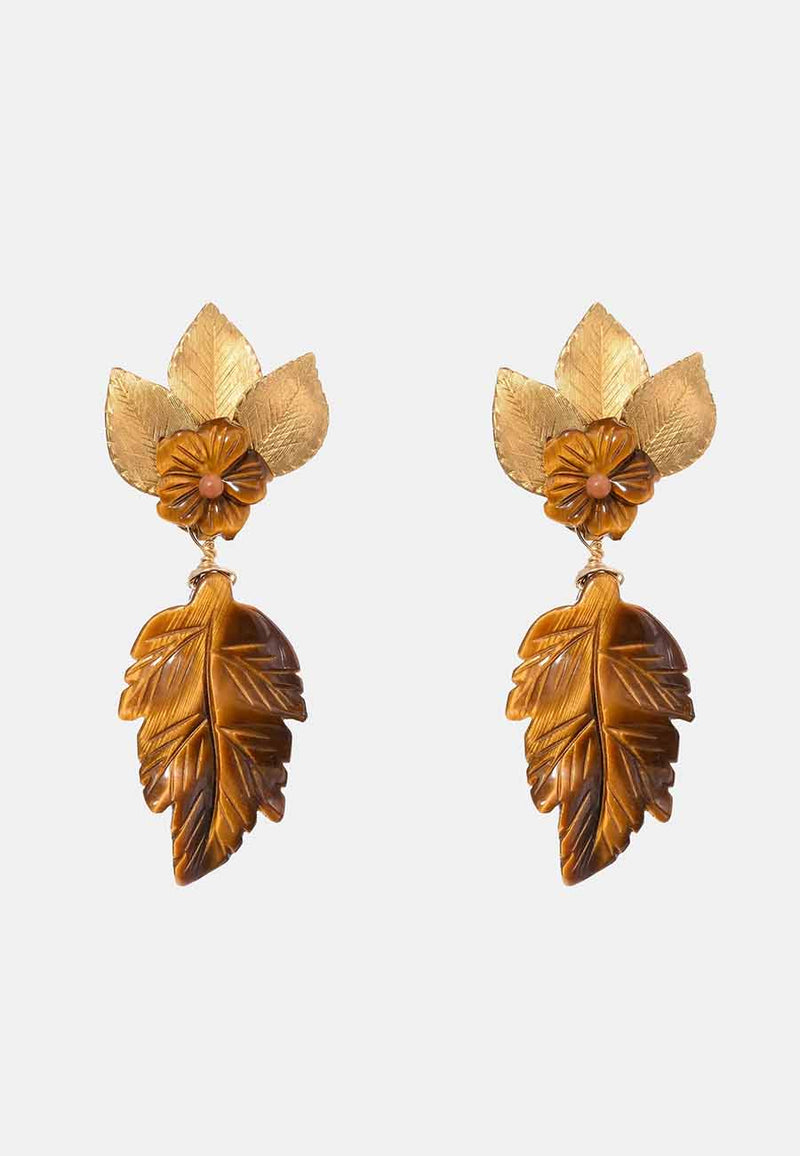 Tiger Eye Leaf Earrings
