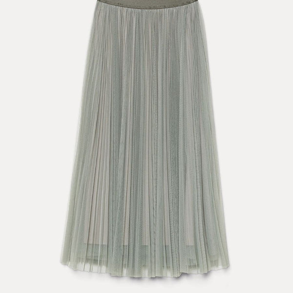 【FETICO】WOOL & TULLE PLEATED SKIRT GRAY FETICO】WOOL & TULLE PLEATED SKIRT GRAY Grey Metallic Tulle Midi