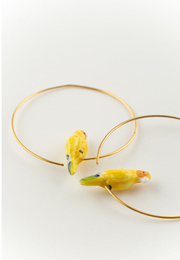Yellow Parrot Hoop Earrings
