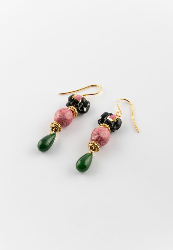 Elephant & Jade Pendant earrings  - Sawadee