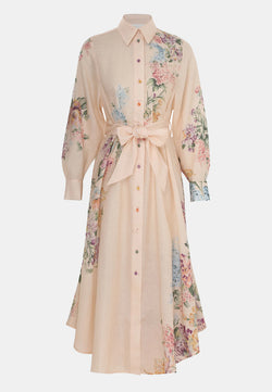 Zimmermann Halliday Tucked Shirt Dress Cream Watercolour Floral Salt Boutique