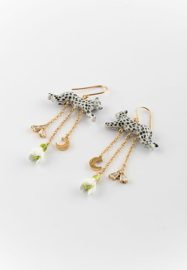 Leopard, Snowdrop & Moon earrings