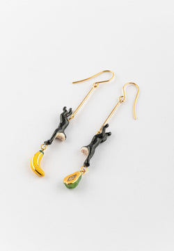 Monkey with Fruits pendant earrings - Vibration