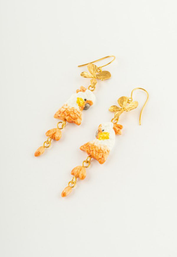 Flowers and cockatoo earrings