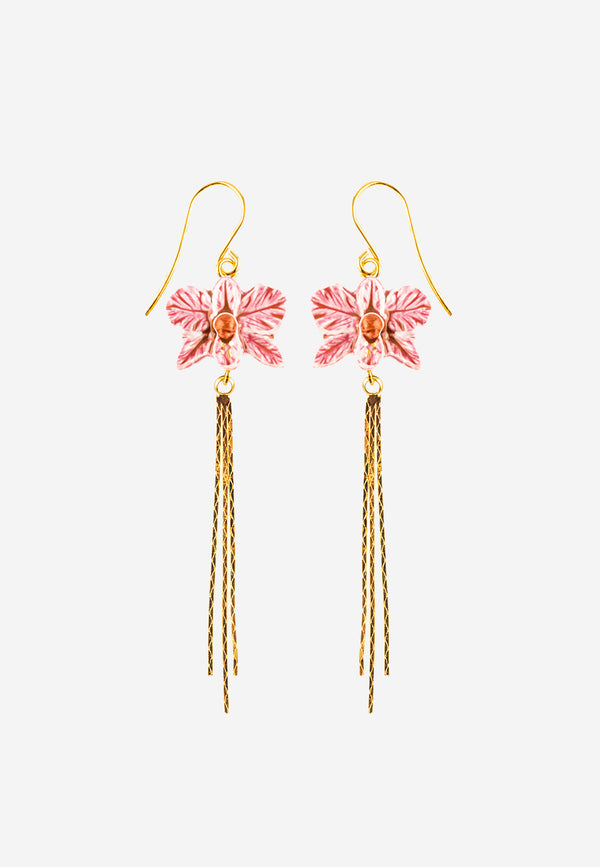 Pink orchid pendant earrings