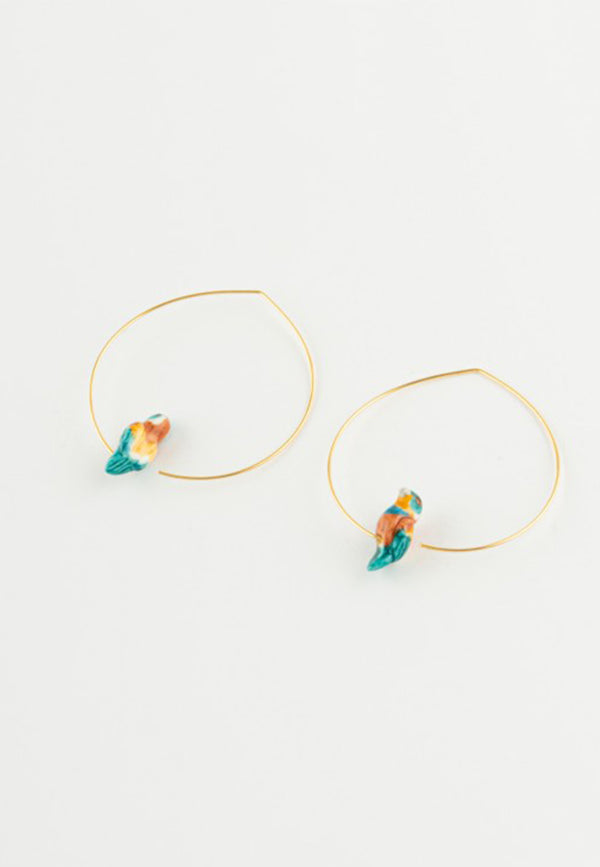 Bee-eater bird hoop earrings
