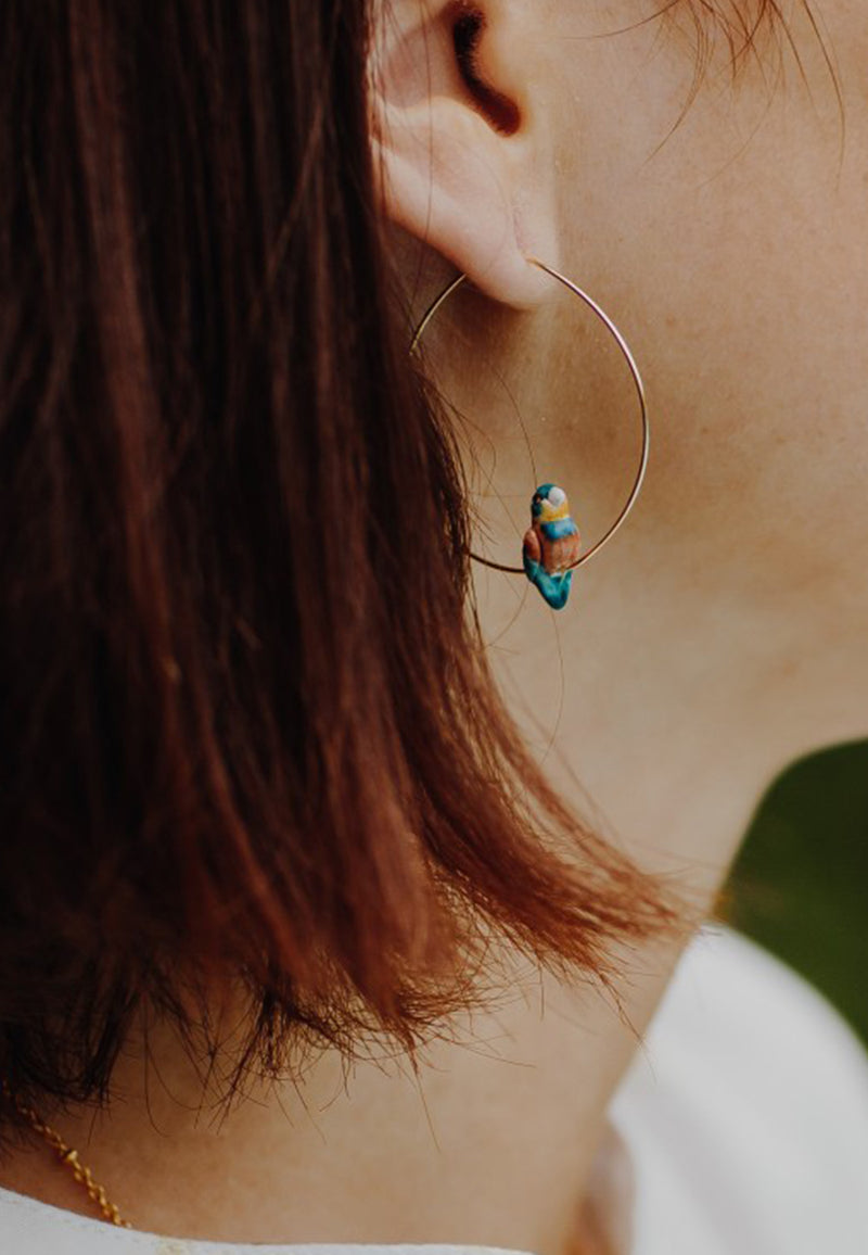 Bee-eater bird hoop earrings