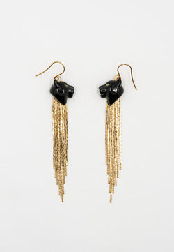 Black panther fringe earrings