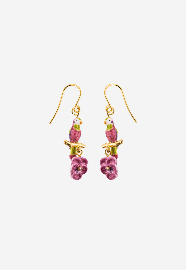 Figs and flowers bird earrings