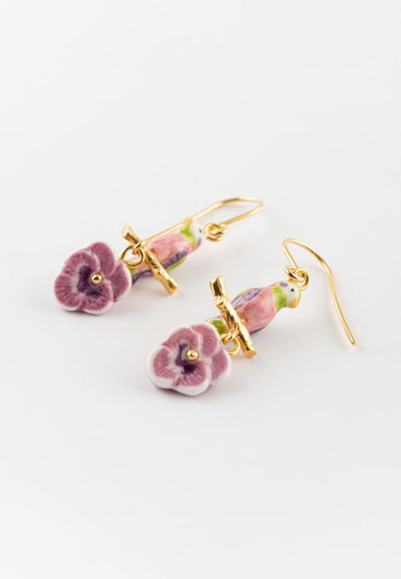 Figs and flowers bird earrings