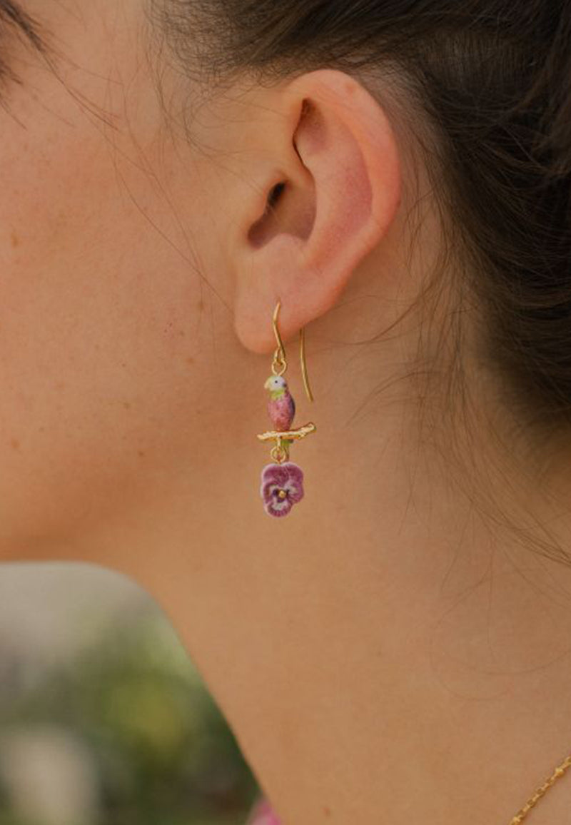 Figs and flowers bird earrings