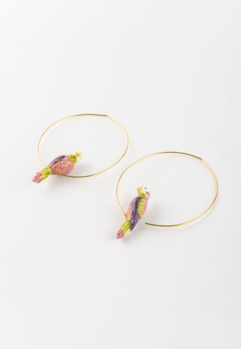 Figs and flowers parrot hoop earrings