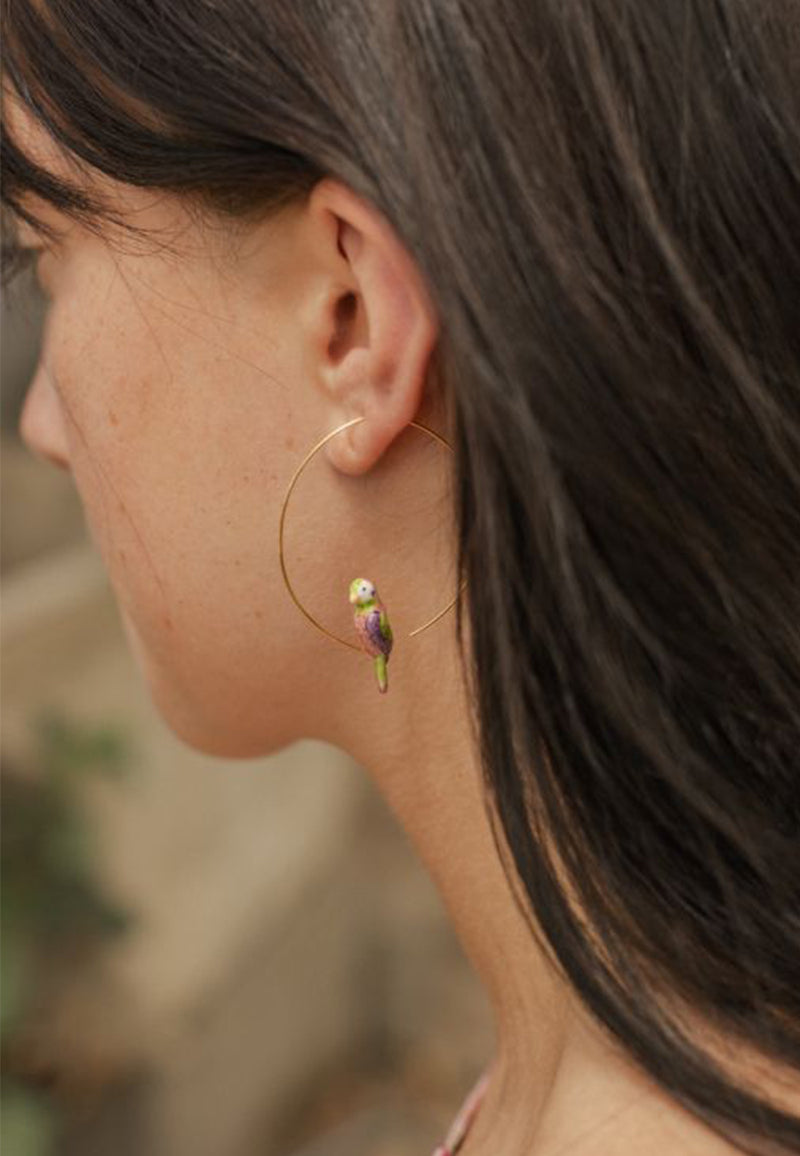 Figs and flowers parrot hoop earrings