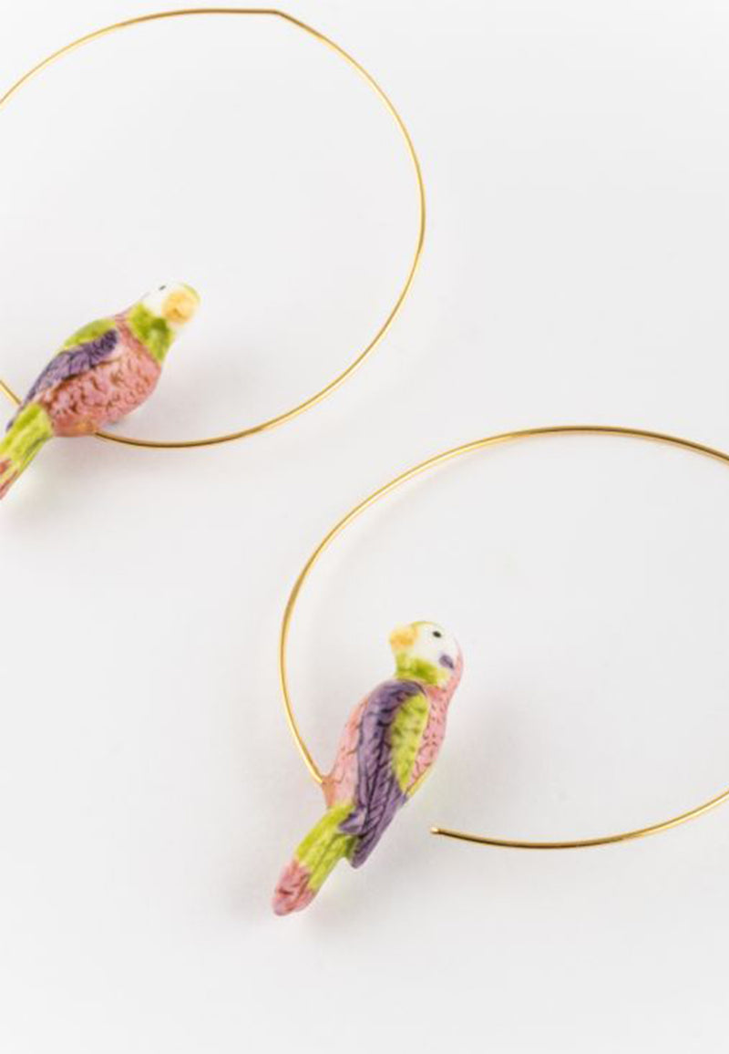 Figs and flowers parrot hoop earrings