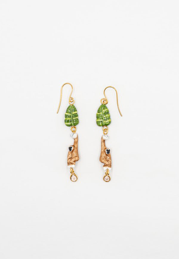 Gibbon & leaf pendant earrings