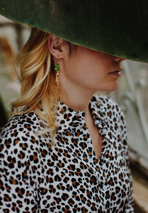 Gibbon & leaf pendant earrings