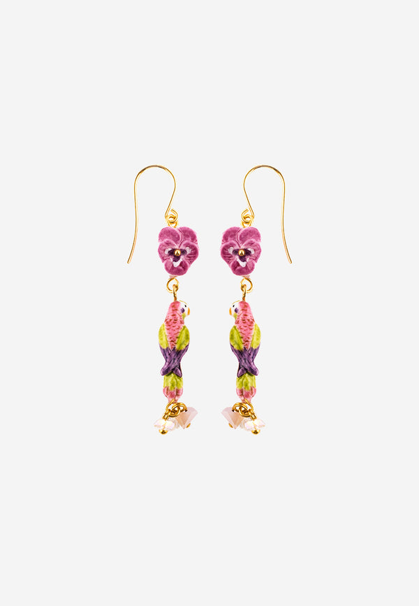 Figs and flowers parrot pendant earrings