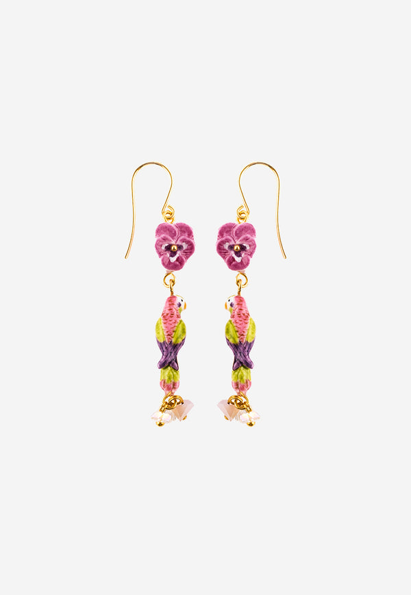 Figs and flowers parrot pendant earrings