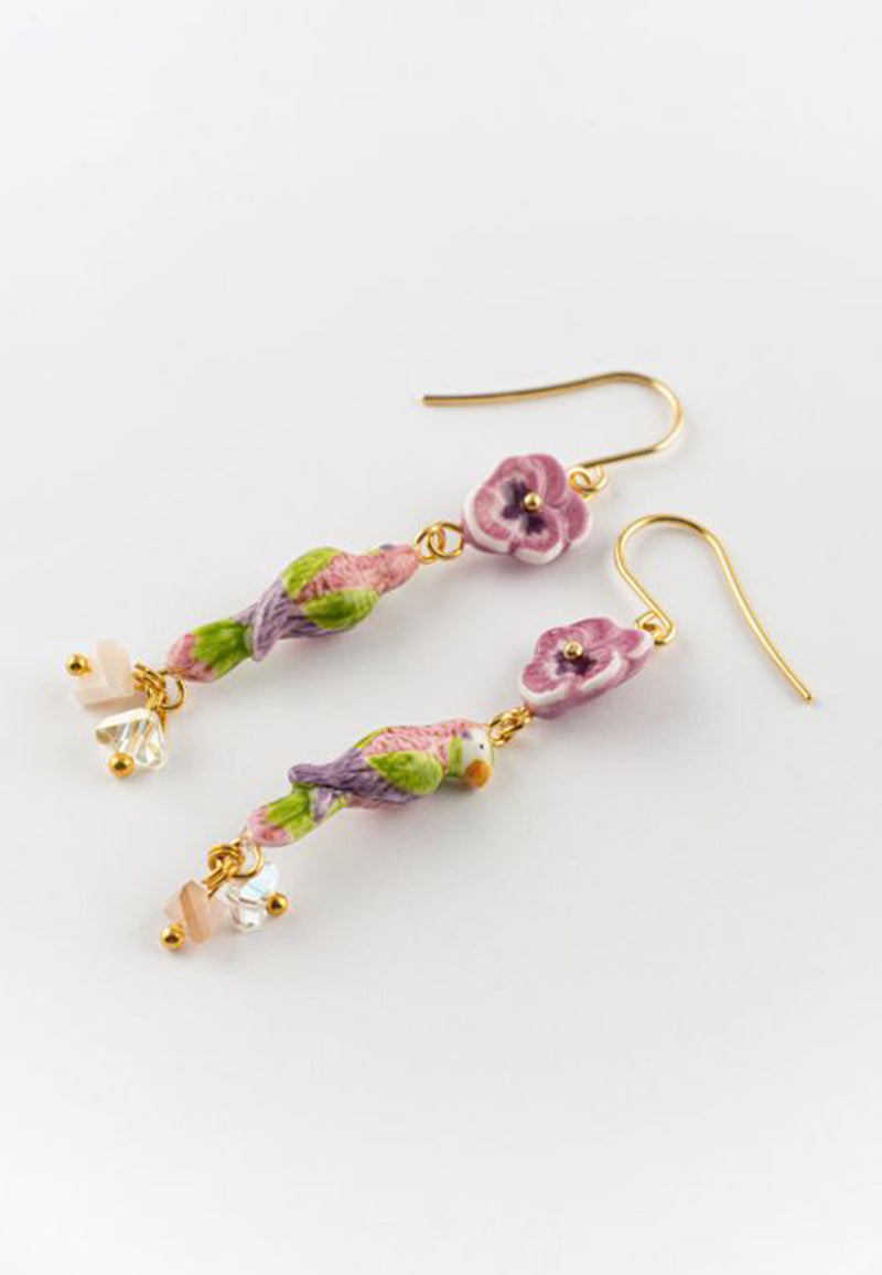 Figs and flowers parrot pendant earrings