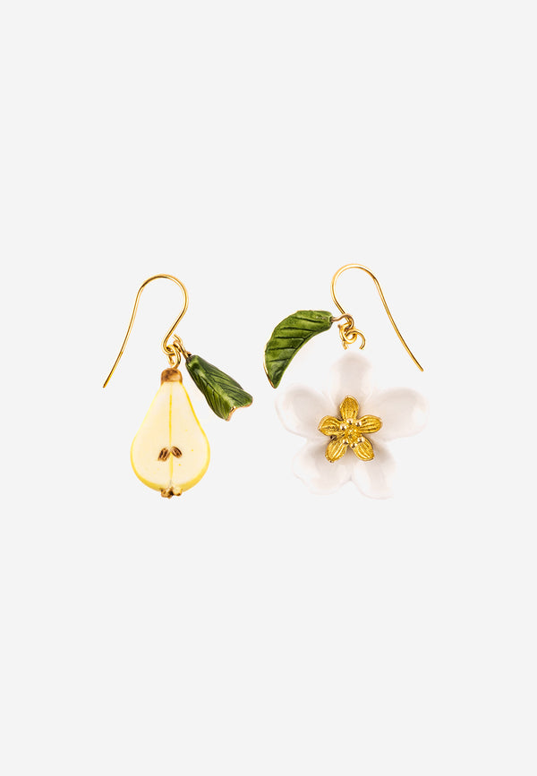 Pear and flower earrings