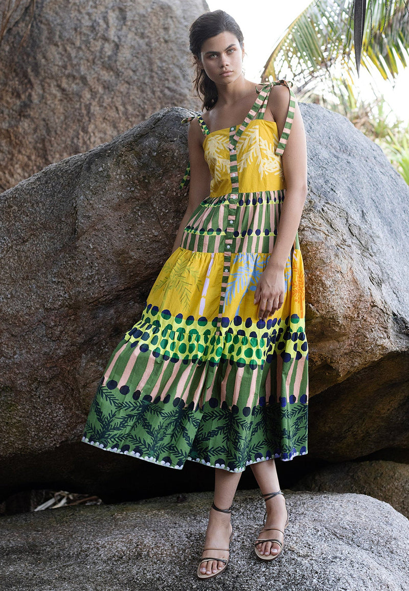 Tie strap button midi dress