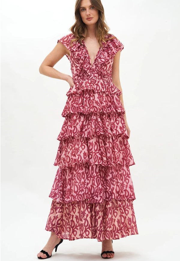 Yoke ruffle maxi dress