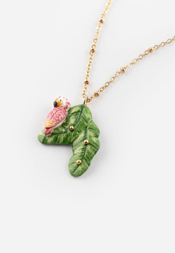 Pink Cockatoo on Banana Tree Leaves necklace - Vibration