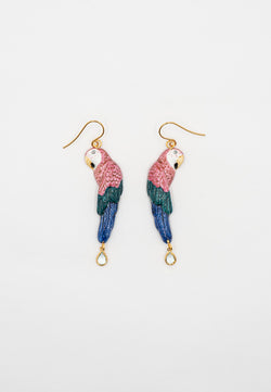 Pink Parrot with Pendant Earrings