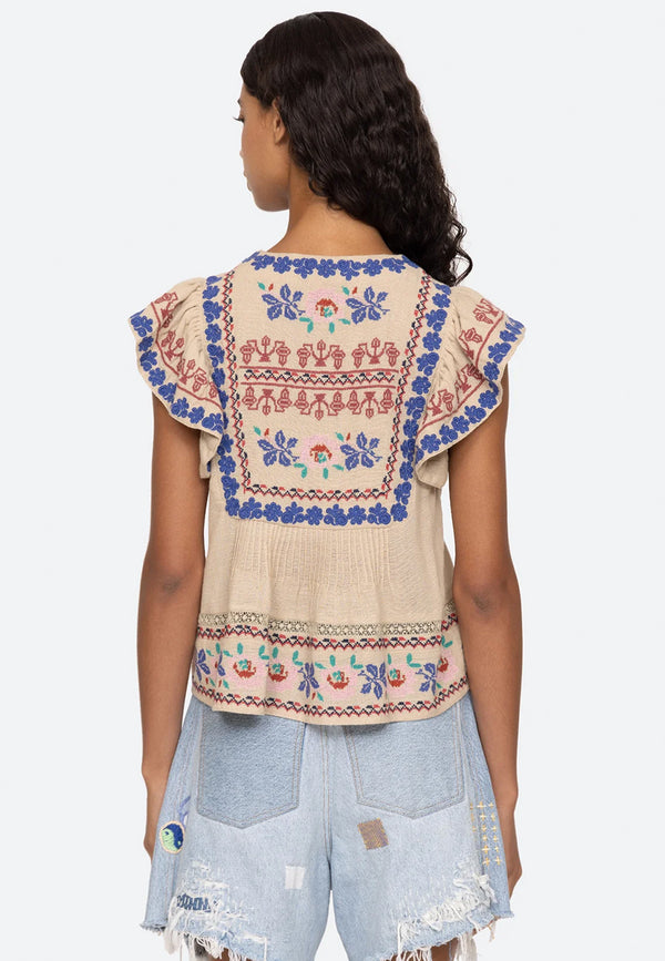 Ramona Embroidery Flutter Top